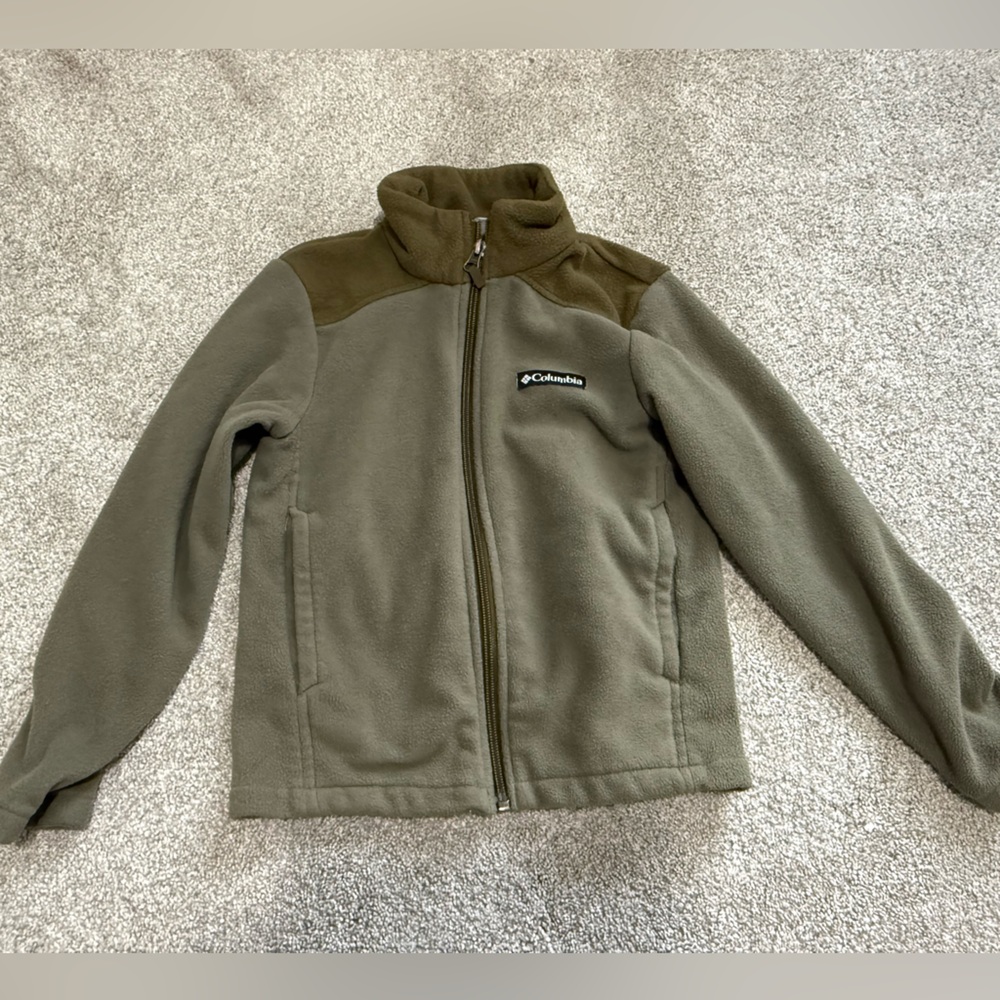 Columbia Kids Olive Green Fleece Jacket with Contrast Shoulders XS
